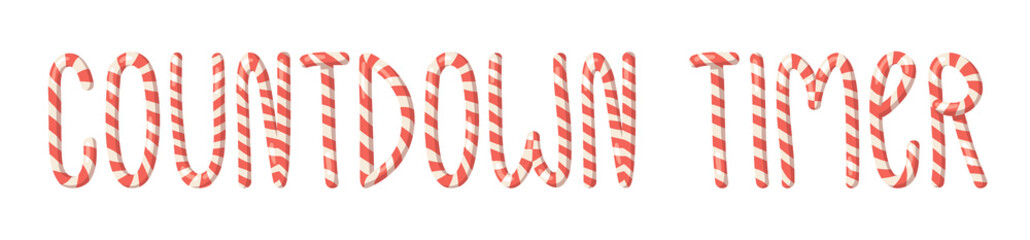 Cartoon vector illustration Christmas Candy Cane. Hand drawn font. Actual Creative Holidays sweet alphabet and word COUNTDOWN TIMER