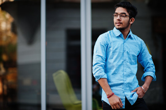 South Asian Indian Male Student Wear Eyeglasses And Casual Posed Outdoor.