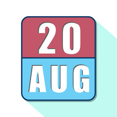 august 20th. Day 20 of month,Simple calendar icon on white background. Planning. Time management. Set of calendar icons for web design. summer month, day of the year concept