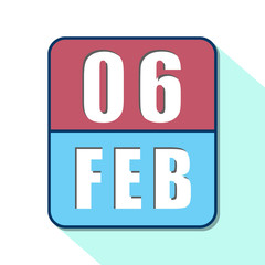 february 6th. Day 6 of month,Simple calendar icon on white background. Planning. Time management. Set of calendar icons for web design. winter month, day of the year concept