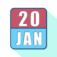 january 20th. Day 20 of month,Simple calendar icon on white background. Planning. Time management. Set of calendar icons for web design. winter month, day of the year concept
