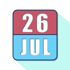 july 26th. Day 26 of month,Simple calendar icon on white background. Planning. Time management. Set of calendar icons for web design. summer month, day of the year concept