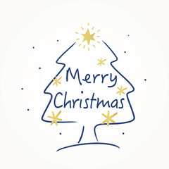 Christmas tree and Merry Christmas illustration with stars