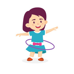 Happy girl kids play hula hoop