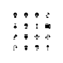 Set of lamp, lightning, furniture glyph style icon - vector