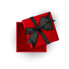 Opened gift box top view white background, vector illustration.