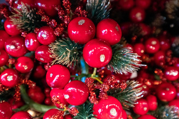 Christmas season background wallpaper texture, Christmas tree decoration holly red berry plant