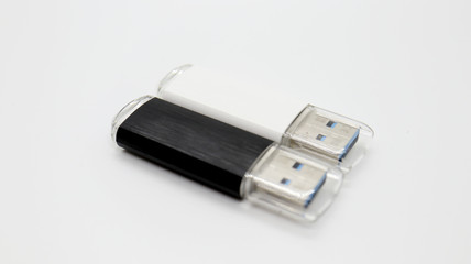 White and Black USB Memory on Isolated Background