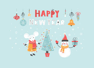 Happy New Year vector greeting card with lettering quote