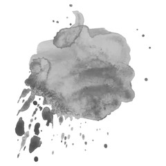 Isolated watercolor grayscale splash. Vector illustration. Grunge texture for cards and flyers design.