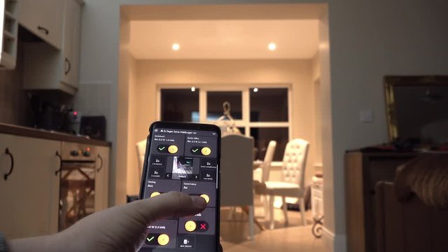 Home automation concept - Translation : No alarms, closed, off, on, outside, not active.
