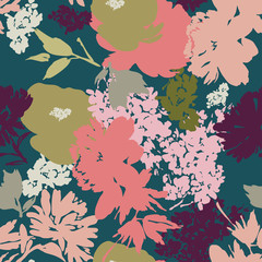 Seamless vector pattern with flower silhouettes in modern style.