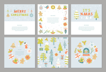 Set of hand drawn cute Christmas template