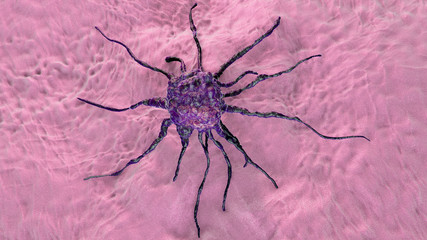 Cancer cell, tumour cell, close-up view, 3D illustration