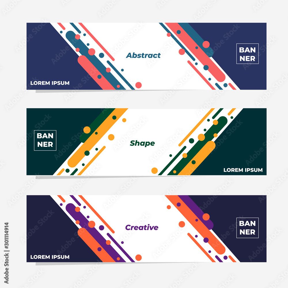 Wall mural set of three geometric banner , modern style template design. landing page design , promotion banner