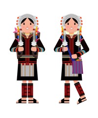 The hill tribe woman. Hmong woman with basket. vector