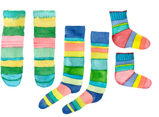 Set of watercolor Christmas  and New year socks for gifts