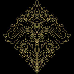 Oriental pattern with arabesques and floral elements. Traditional classic square golden ornament. Vintage pattern with arabesques