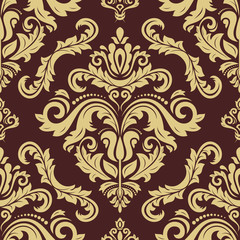 Classic seamless pattern. Damask orient brown and golden ornament. Classic vintage background. Orient ornament for fabric, wallpaper and packaging