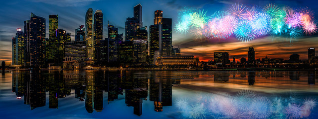 New year fireworks over Singapore at night 
