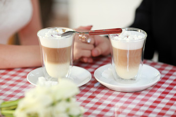 Bride and groom's Coffee time, coffee break.