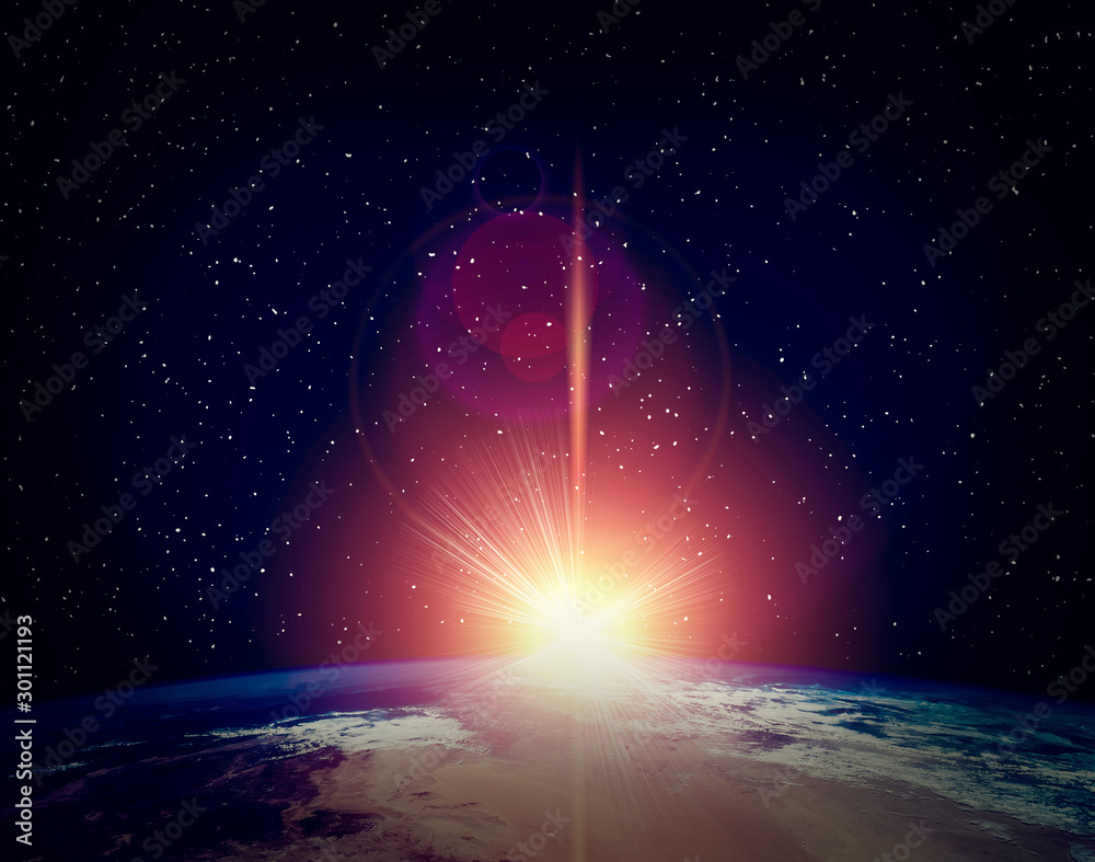Wall mural sunrise, view from space. the elements of this image furnished by nasa.