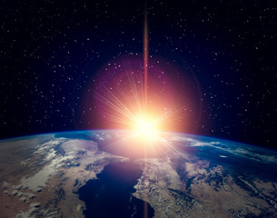 Sunrise, view from space. The elements of this image furnished by NASA.