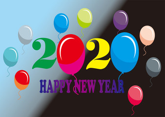 happy new year card with balloons