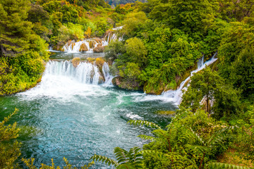 Fototapeta na wymiar Waterfalls on the Krka River, Croatia