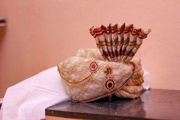 Indian Wedding Ceremonial. Luxury Oriental Fashion beauty Accessories: Bridal Pagadi