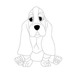 Cartoon cute Basset Hound puppy. Outline illustration.