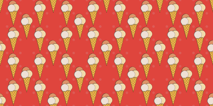 Cartoon cute coral pink vector ice cream seamless pattern. Surface pattern design for background, fabric or paper
