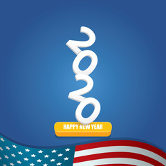 2020 Happy new year creative design background or greeting card. 2020 new year numbers on usa flag background