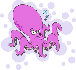 Vector illustration.Cute pink octopus on white background.