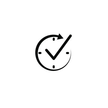 Clock Watch Ticker Vector Icon. Check Mark Clock Icon