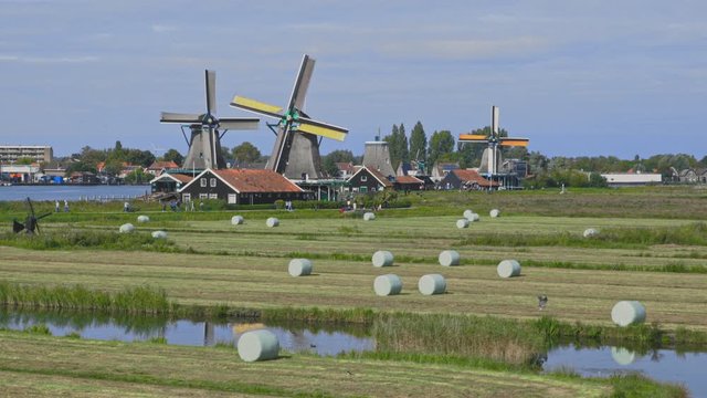Dutch windmills in Netherlands closeup footage