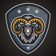 Ram, Goat Mascot team logo with shield, color illustration.