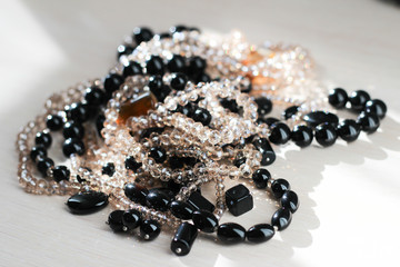 necklace of black stone and crystals