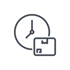 Time of delivery line icon. Time with box vector outline sign.