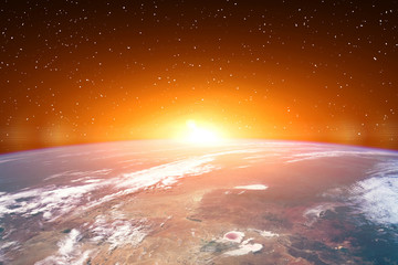 Highly detailed epic sunrise from space. The elements of this im