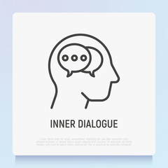 Inner dialogue in human head thin line icon. Mental health. Modern vector illustration.