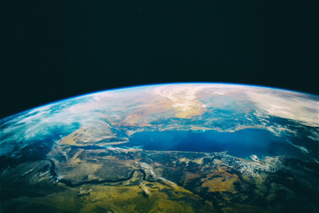 Blue earth, shot in distance. The elements of this image furnish - obrazy, fototapety, plakaty
