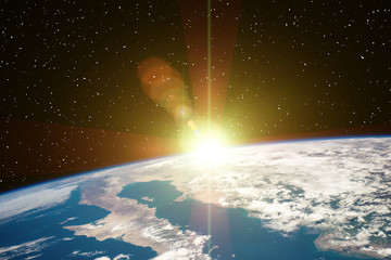 Highly detailed epic sunrise from space. The elements of this im