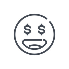 Happy dollar face emoji line icon. Smile emoticon with dollar eyes vector outline sign.