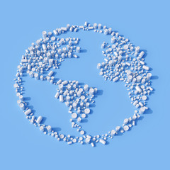 Empty metal cans and disposable papeper cups with plastic lids. Flat lay with hard shadows. 3d rendering.