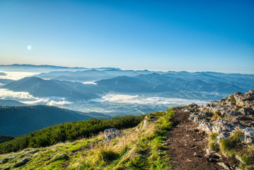 beautiful mountain range in the mountains summer on a small road between Zilina and Velky Krivan,