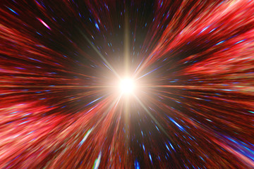 Light stripes. Sunburst in galaxy. Hyper jump. The elements of this image furnished by NASA.