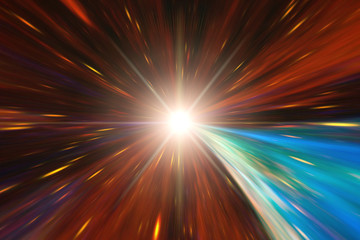 Light stripes. Sunburst in galaxy. Hyper jump. The elements of this image furnished by NASA.