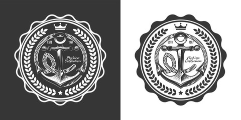 Original monochrome vector marine emblem with anchor in retro style.
