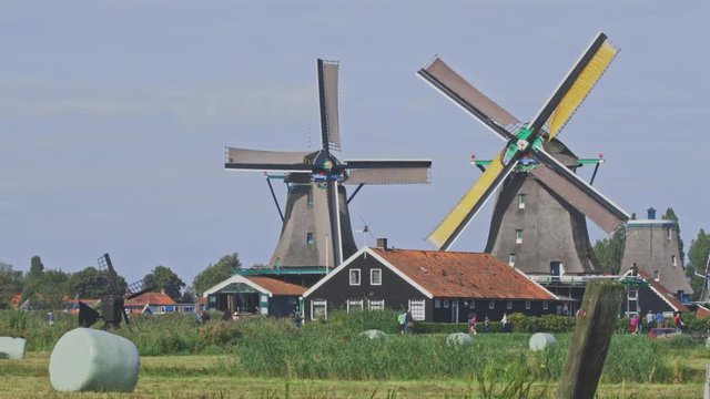Dutch windmills in Netherlands closeup footage